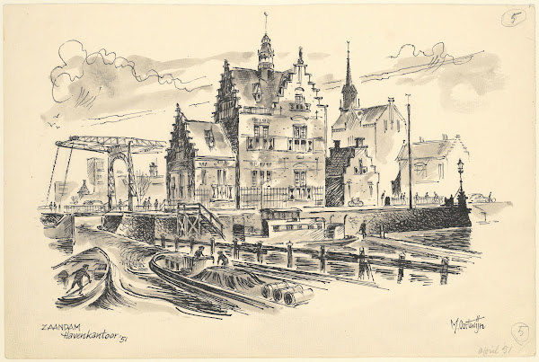 Gezicht op het havenkantoor te Zaandam 1951