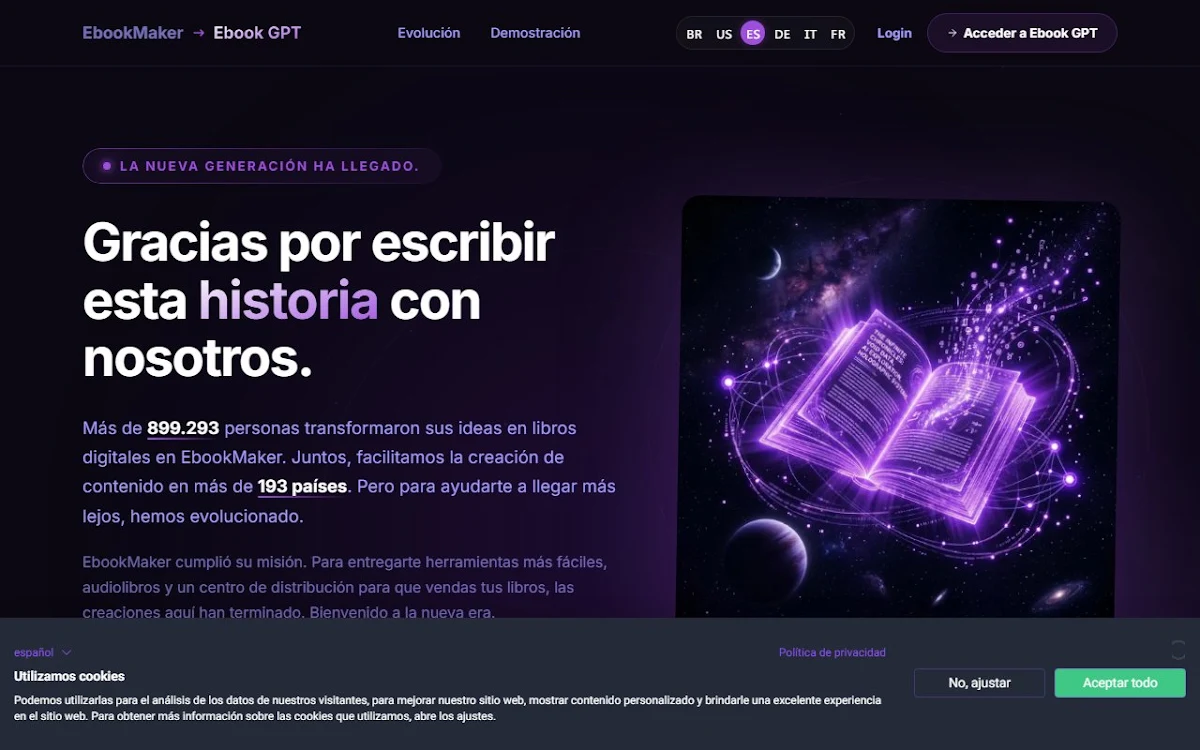 Captura de ebookmaker.ai