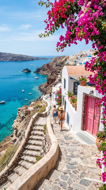 Mediterranean Coastal Path with Pink Bougainvillea and Turquoise Sea - Free mobile Wallpaper