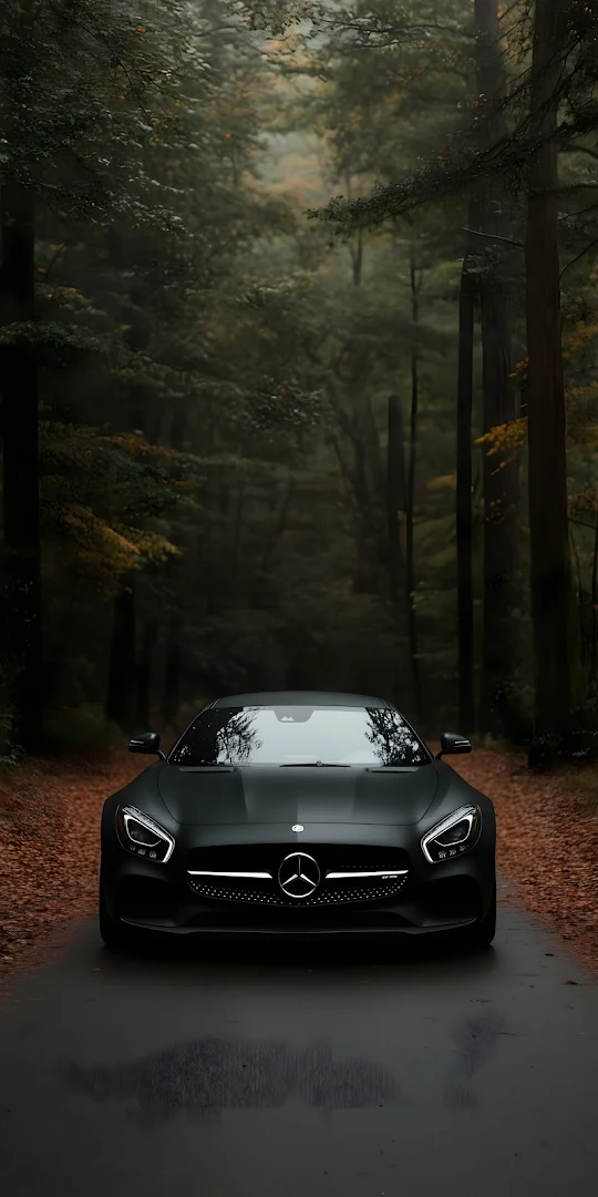 Matte Black Sports Car in Dark Forest