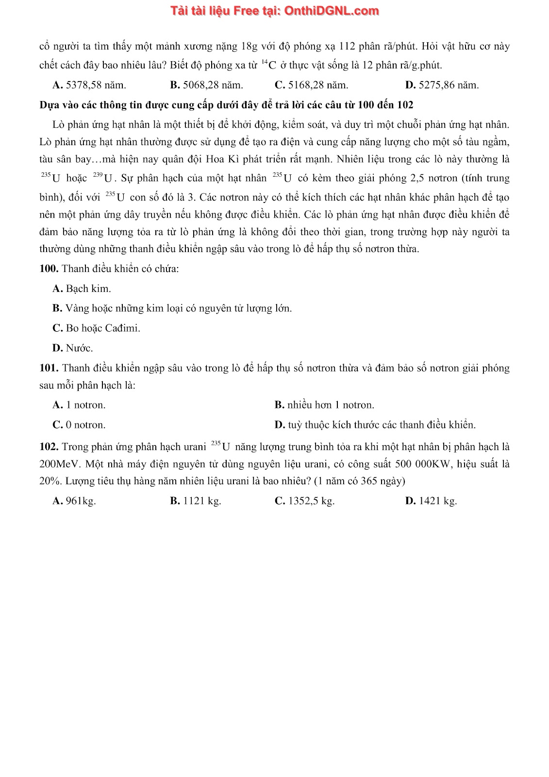 300 bài tập môn Vật Lý - Ôn thi ĐGNL ĐHQG TPHCM Phần 2