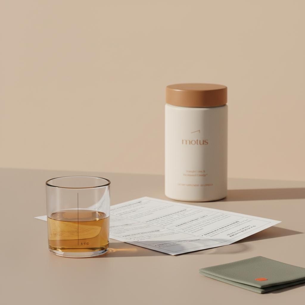 Still-life of a measured standard drink glass, folded liver medical chart, and Tonum Motus bottle—How much alcohol can the liver metabolize in a day? Minimalist health scene, soft light.
