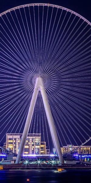 Ferris Wheel Landscape Dubai Uae Night Lights 4K Wallpaper Background