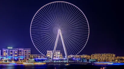 Ferris Wheel Landscape Dubai Uae Night Lights 4K Wallpaper Background