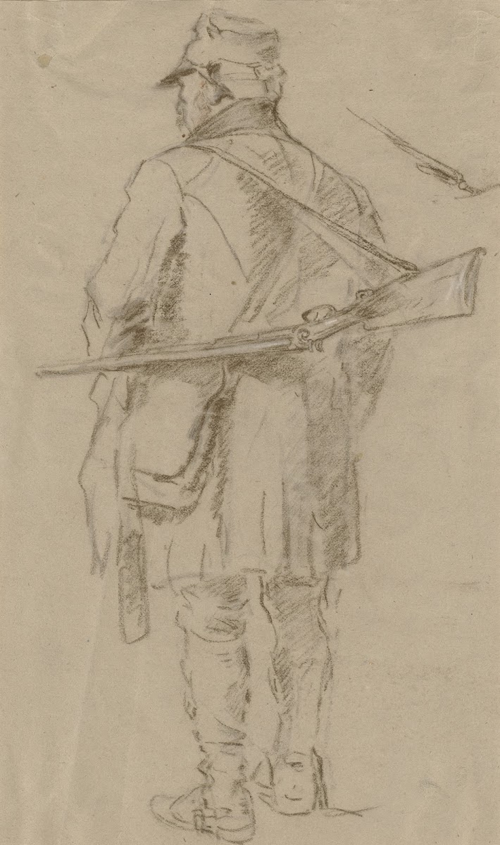 Jäger mit Flinte und Jagdtasche