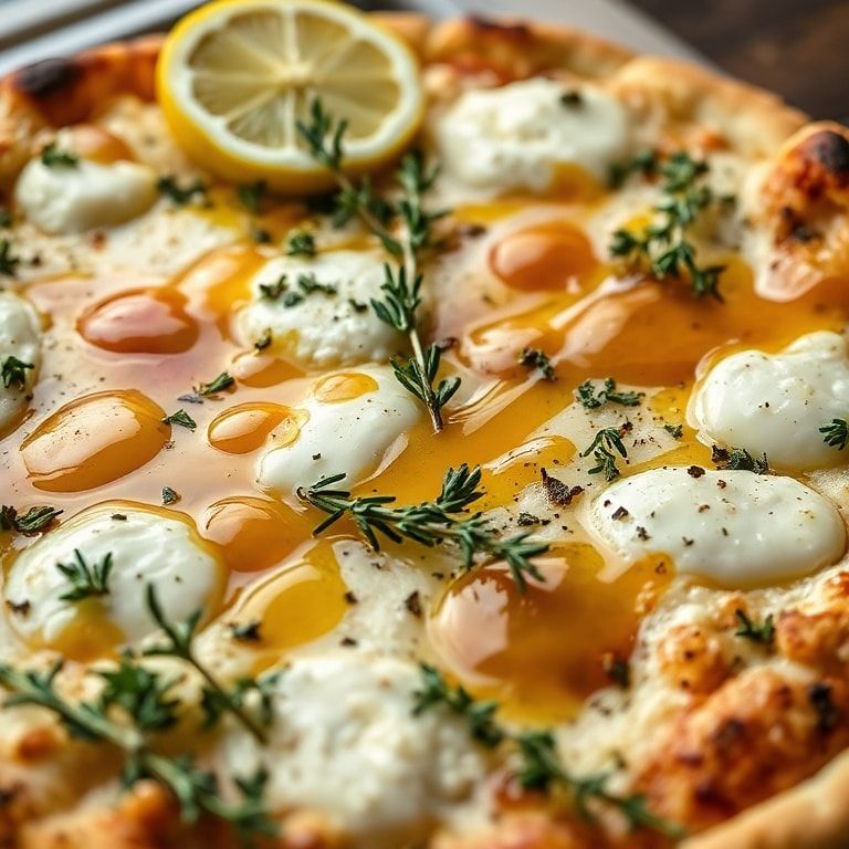 Lemon Ricotta Pizza with Fresh Thyme and Honey Drizzle – Easy 30-Minute Weeknight Dinner finished