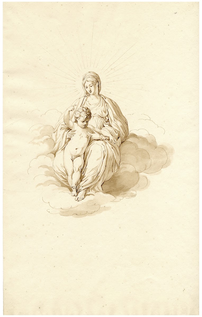 Mary with the Christ child in the clouds