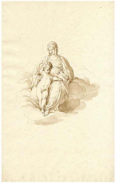 Mary with the Christ child in the clouds