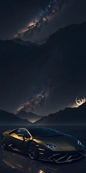 Lamborghini, Stargazing, Mountains, Night Full HD iPhone Wallpaper Background