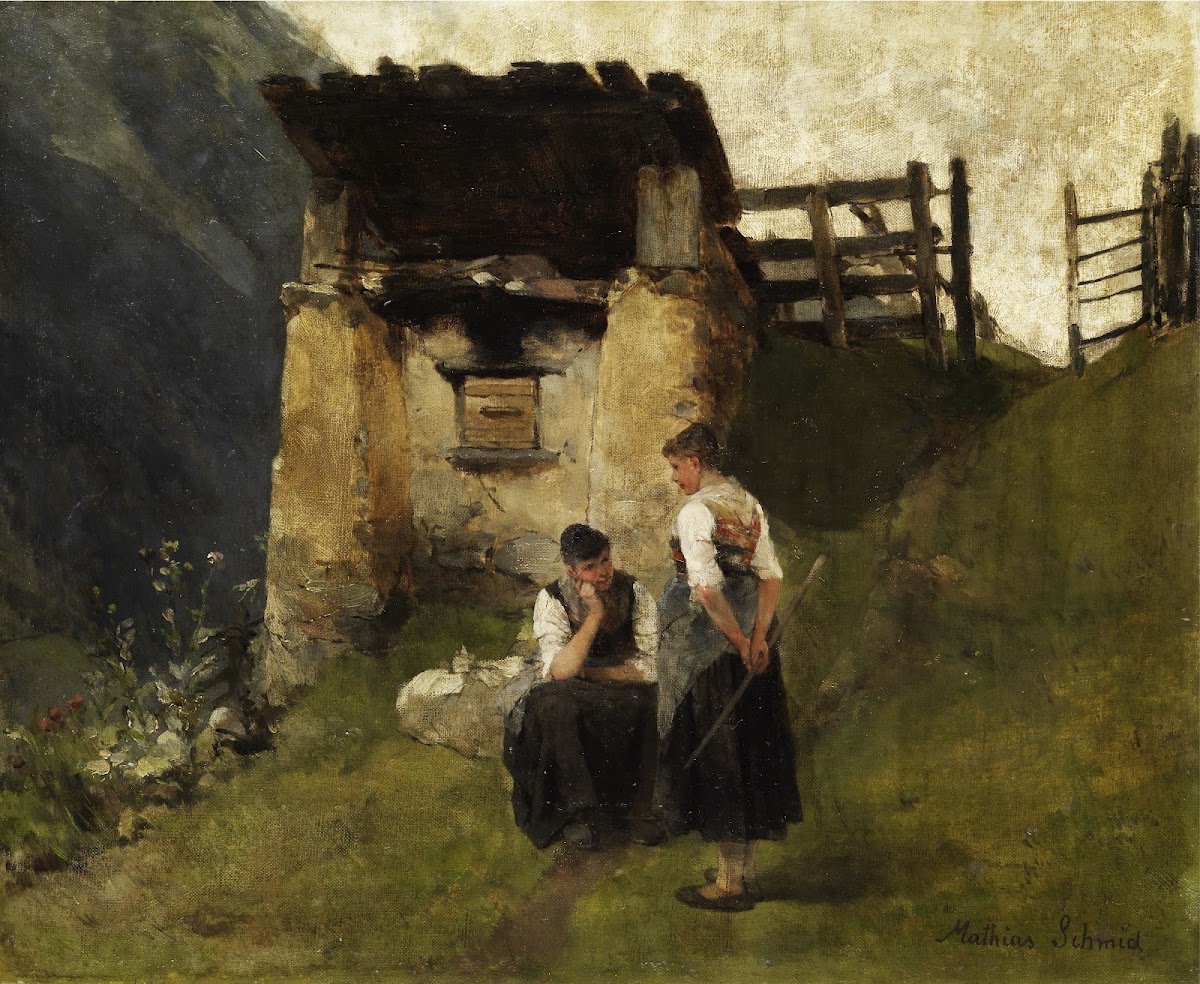Bauernmädchen an einem Köhlerofen