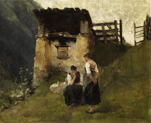 Bauernmädchen an einem Köhlerofen