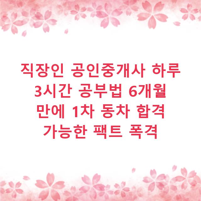 직장인 공인중개사 하루 3시간 공부법 6개월 만에 1차 동차 합격 가능한 팩트 폭격
