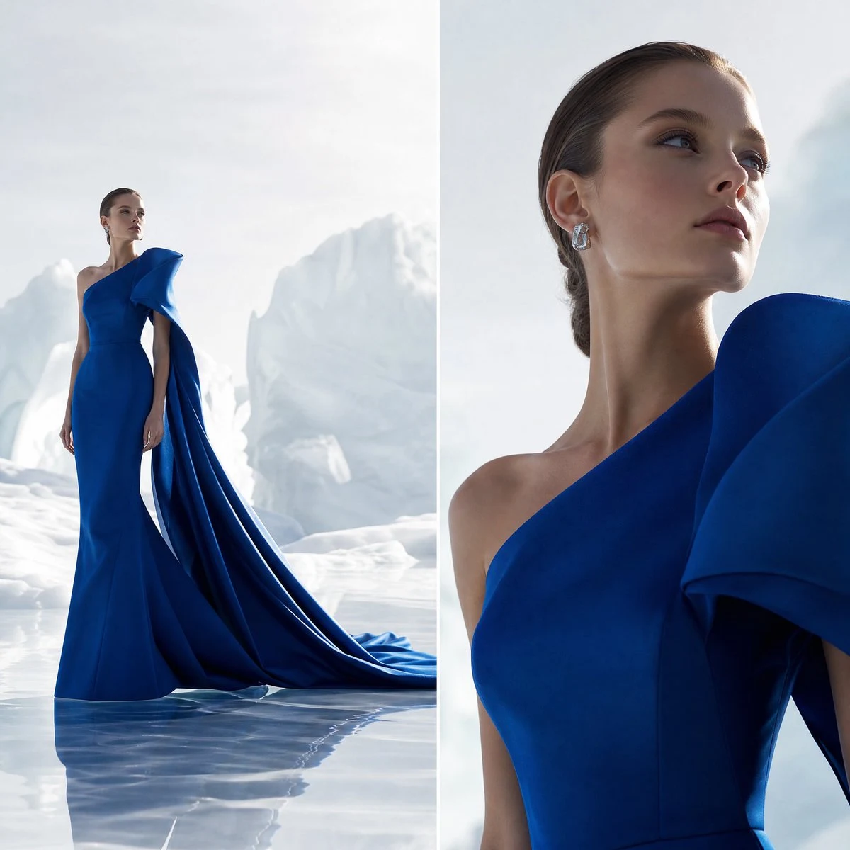Editorial de moda dividido en dos paneles