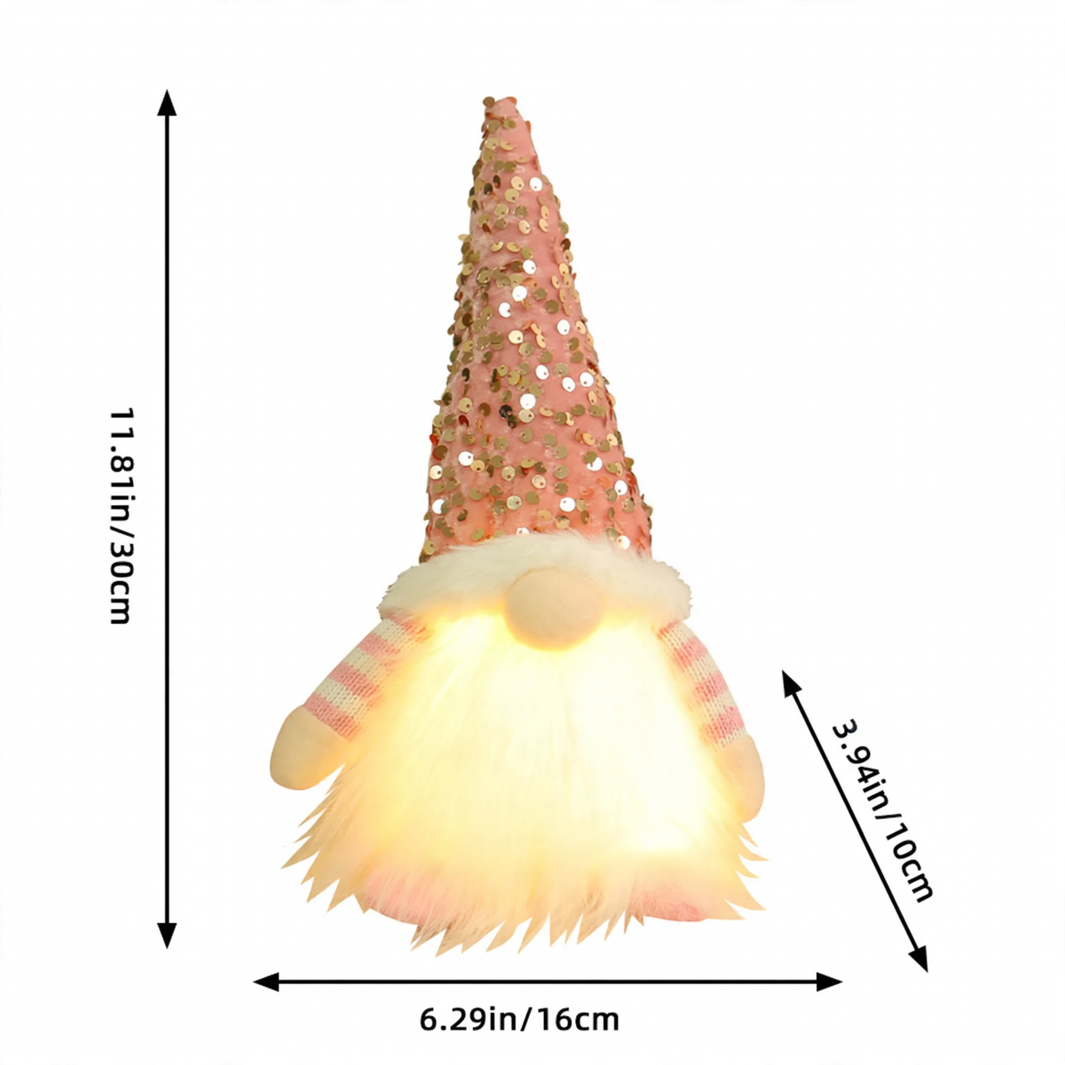 Glowing Christmas Gnome Figure with Sequins
