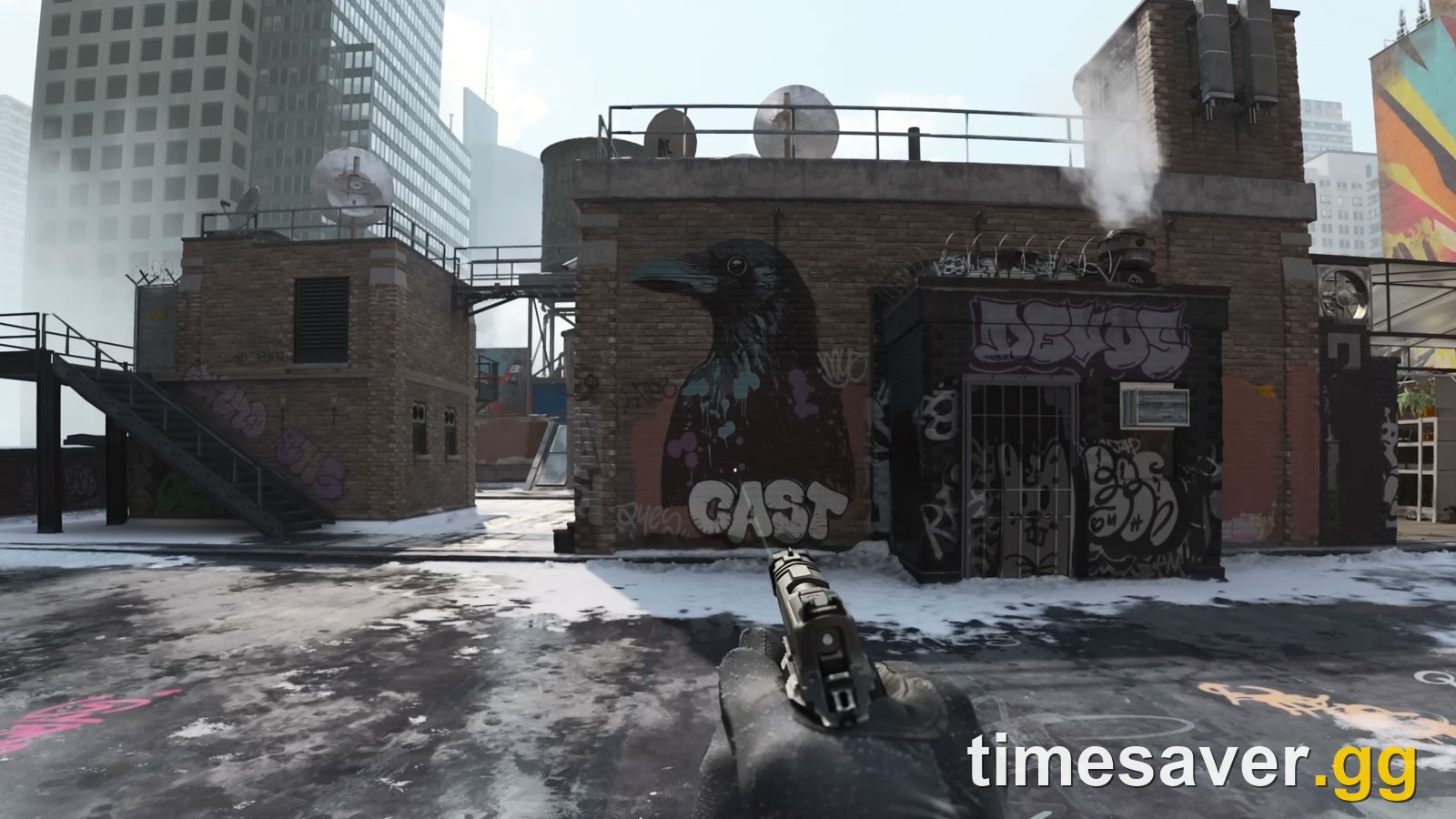 Modern Warfare 4 Rooftops map — snowy New York rooftops with graffiti and elevated walkways