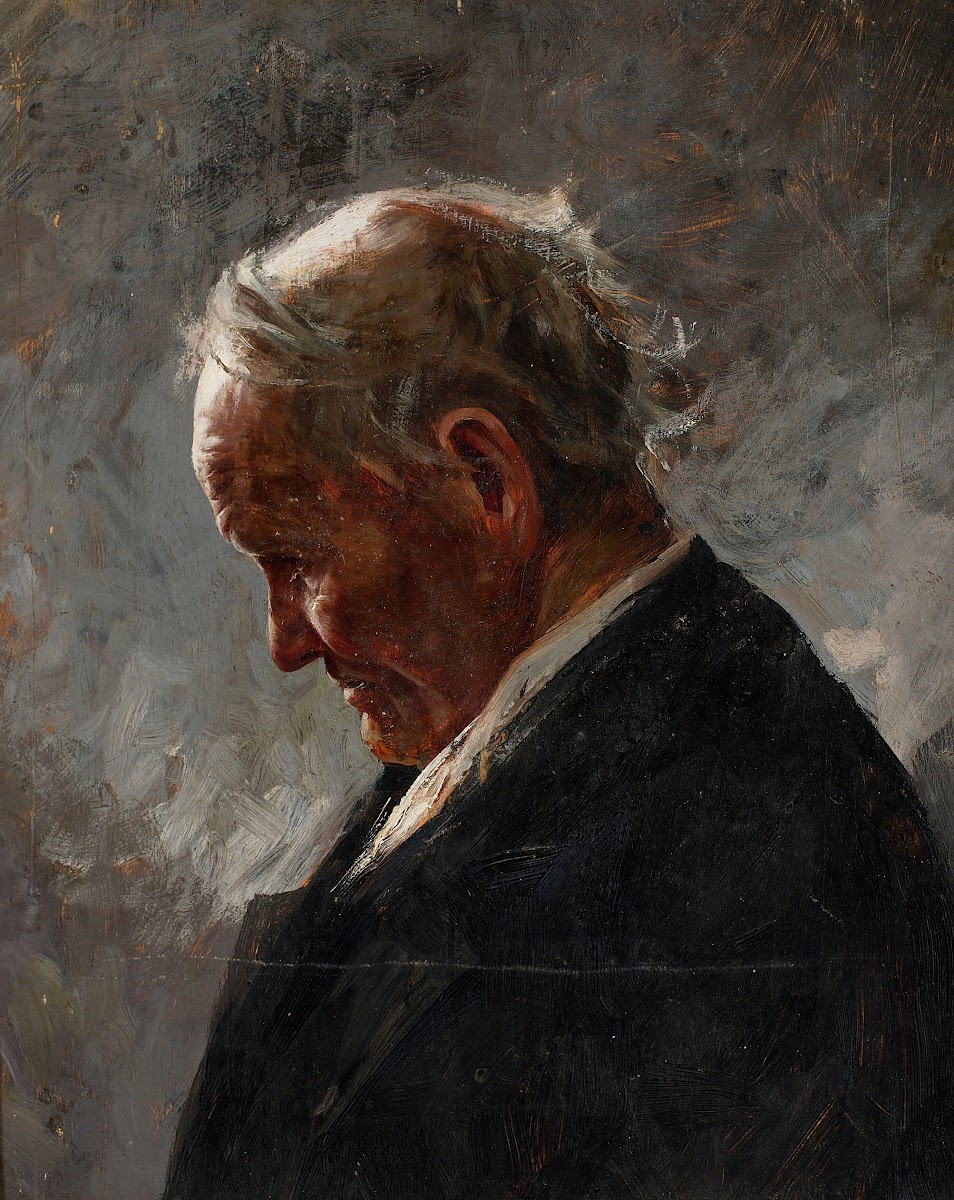 Profile of a grey haired old man after 1900