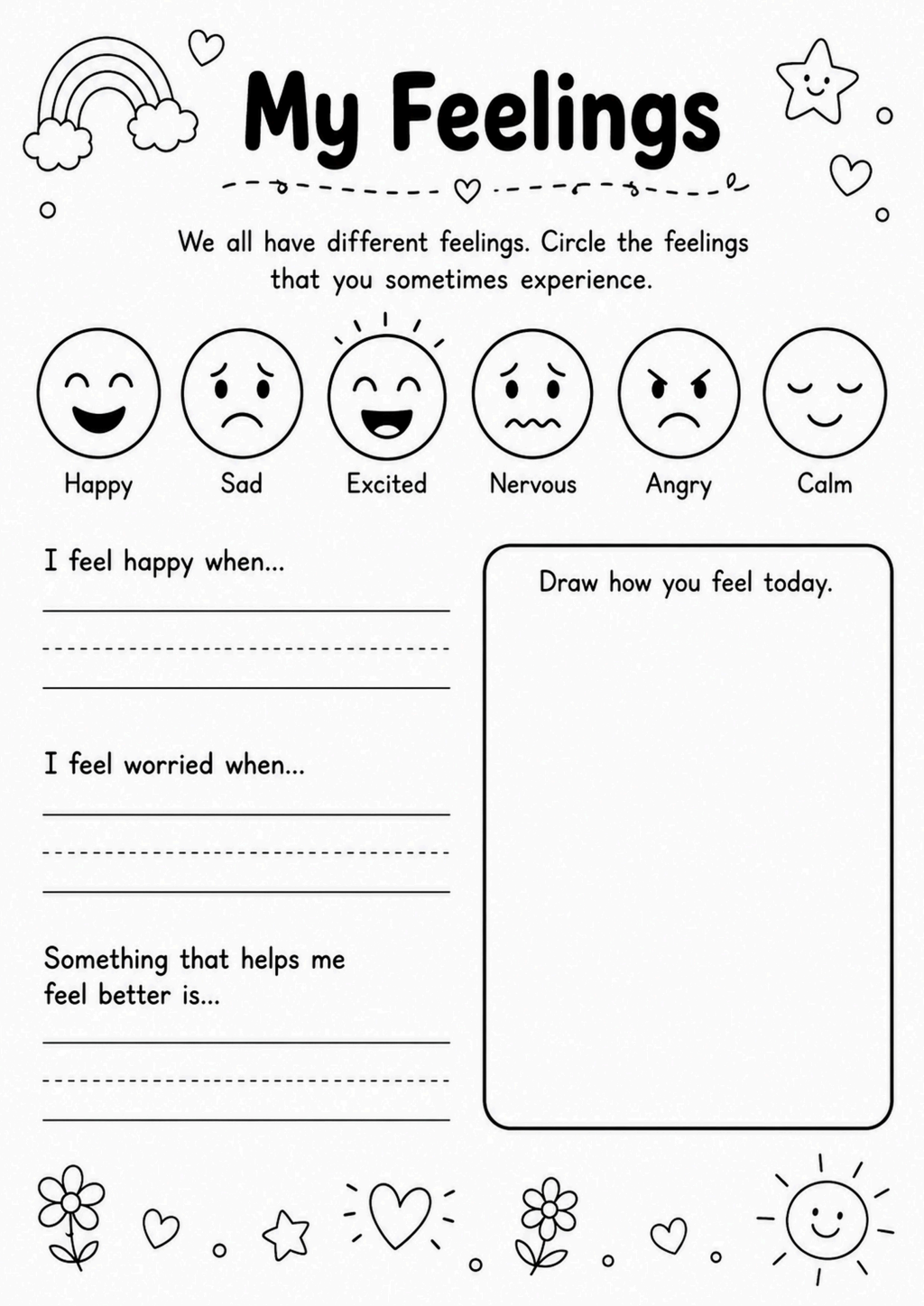 My Feelings Social Emotional Worksheet