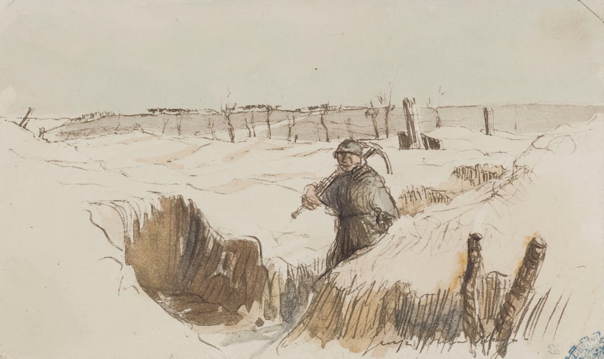 Sans titre Poilu marchant dans une tranchée 1915 1916