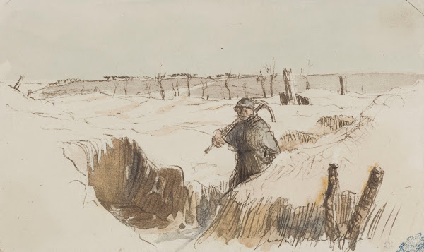 Sans titre Poilu marchant dans une tranchée 1915 1916