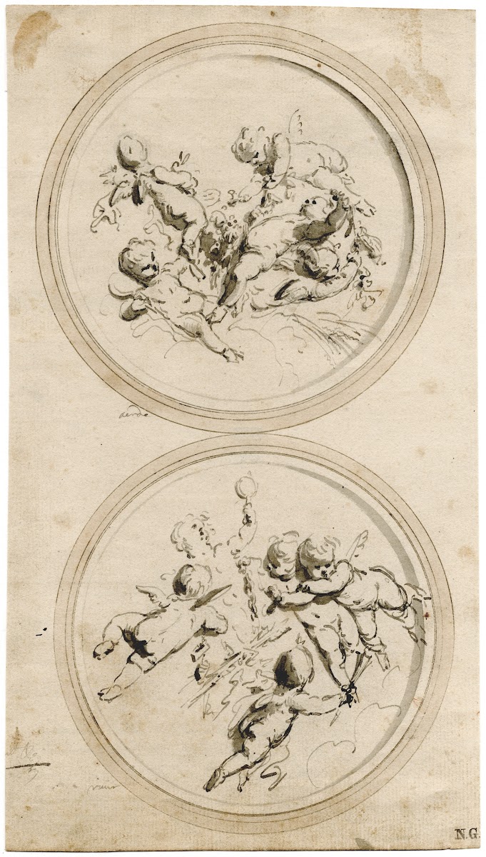 Aarde en vuur medaillons met putti