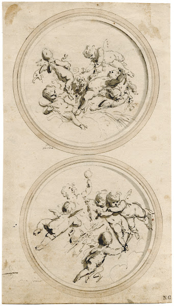 Aarde en vuur medaillons met putti