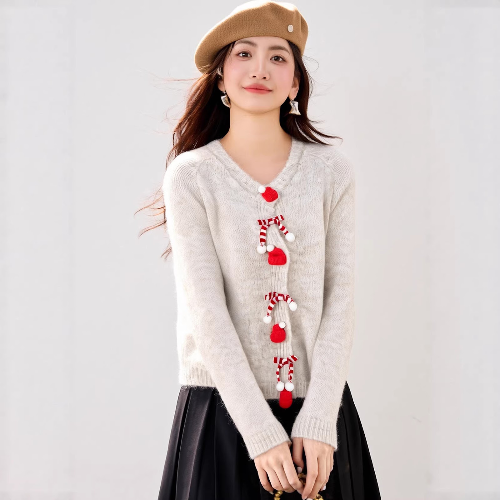 Fluffy knitted sweater with 3D effect