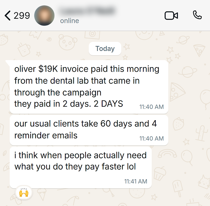 Client message on WhatsApp