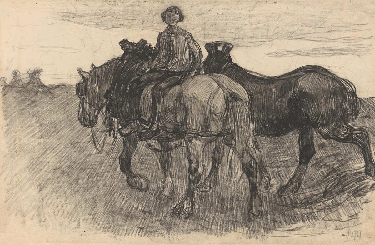 Span paarden met een berijder 19th century