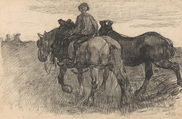 Span paarden met een berijder 19th century