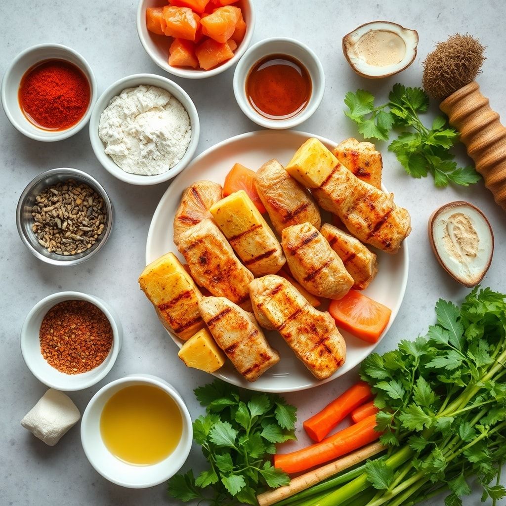 Ingredients for Easy Grilled Hawaiian Chicken Skewers with Pineapple for a 30-Minute Weeknight Win