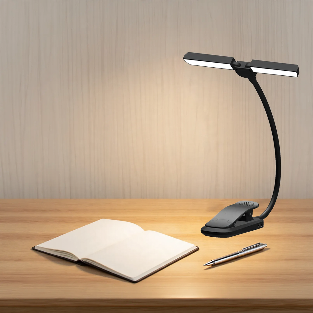 Dual-Head Reading Lamp with Clip, Dimmable, USB-C