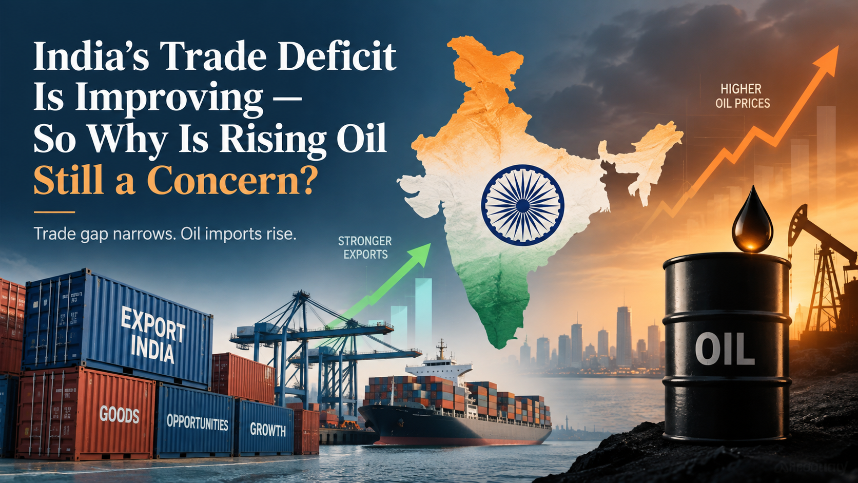 AJ Academy blog image about India’s Trade Deficit Is Improving — So Why Is Rising Oil Still a Concern? for career and skill development students