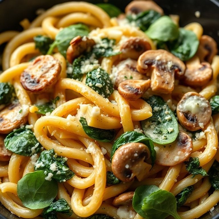 Easy Parmesan Spinach Mushroom Pasta Skillet Recipe: Quick & Tasty Comfort finished