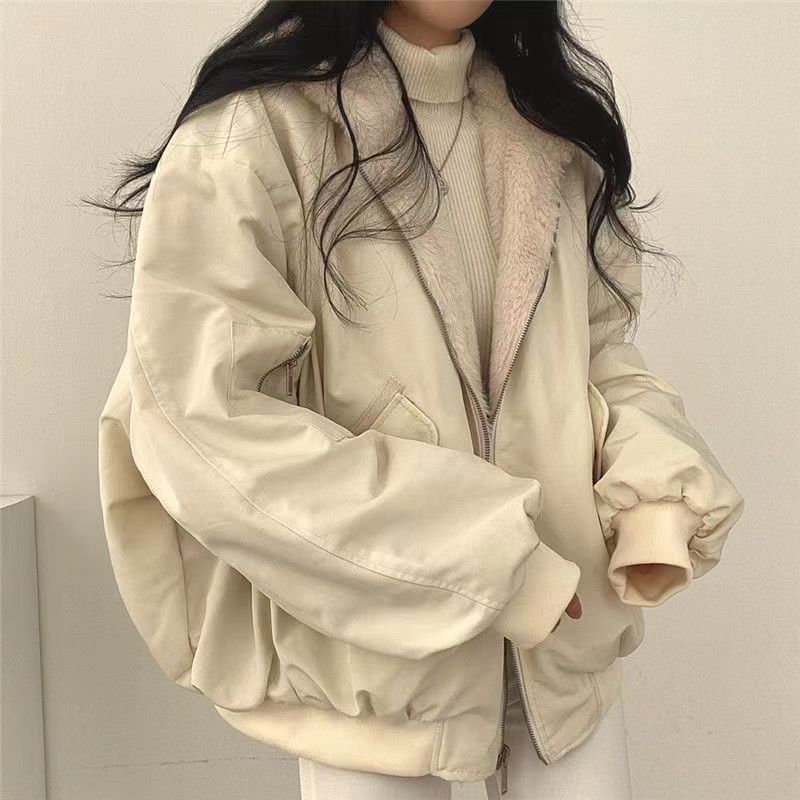 Reversible quilted jacket with lamb fleece lining