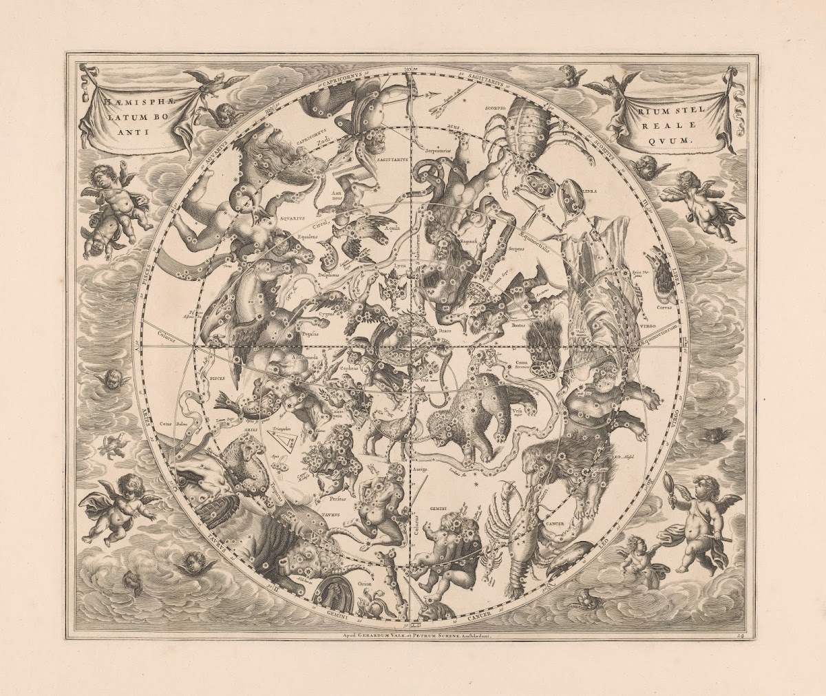 Hemelkaart met de noordelijke sterrenbeelden Haemisphaerium stellatum boreale an