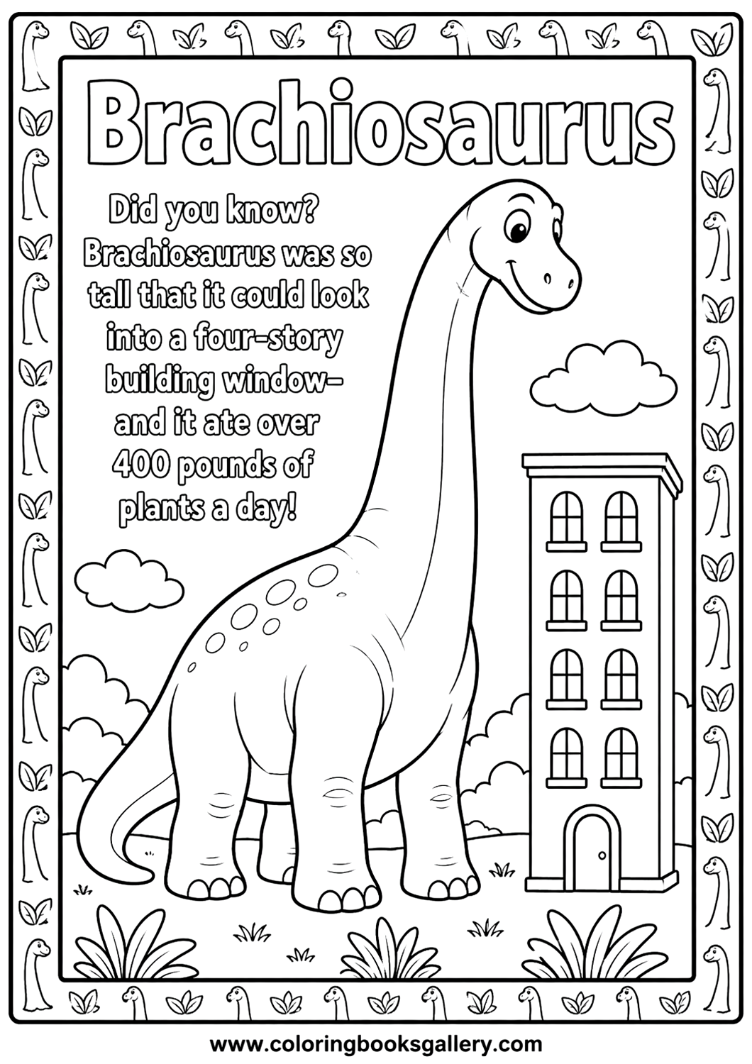 Big Friendly Brachiosaurus Coloring Sheet – A Fun Activity for Kids and Adults – free coloring page for kids