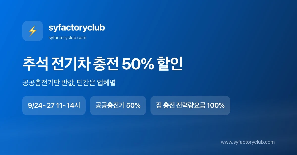 추석 연휴 전기차 충전요금 50% 할인 적용 시간과 충전기별 할인 폭