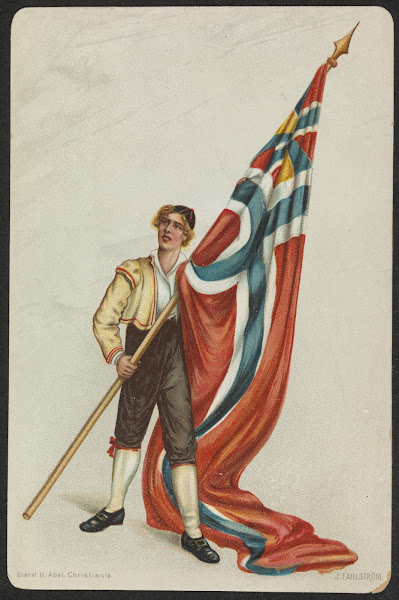 Man in folk costume holding flag