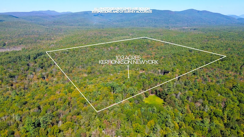 Drone aerial of 10 acre land parcel with property lines — real estate drone photography Hudson Valley