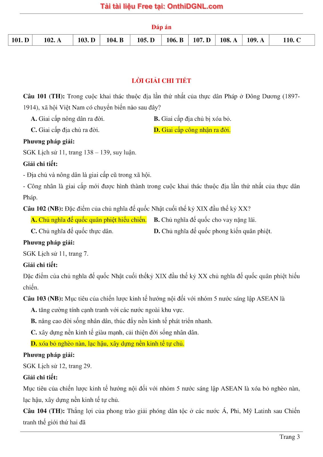 150 bài tập môn Sủ- Ôn thi ĐGNL ĐHQG HN Phần 14