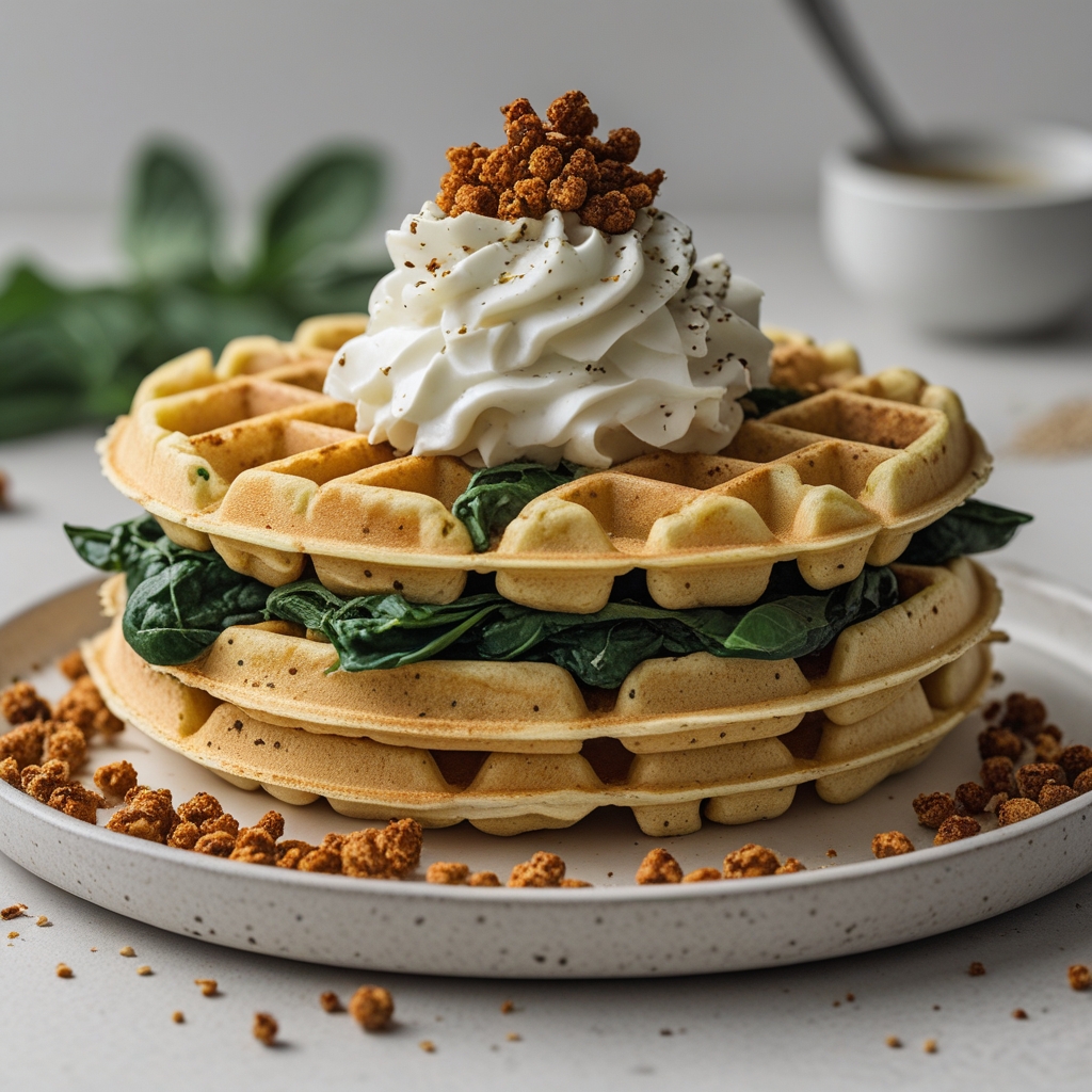 Golden Spinach & Feta Waffles with Crispy Sumac Chickpeas & Whipped Garlic-Herb Yogurt