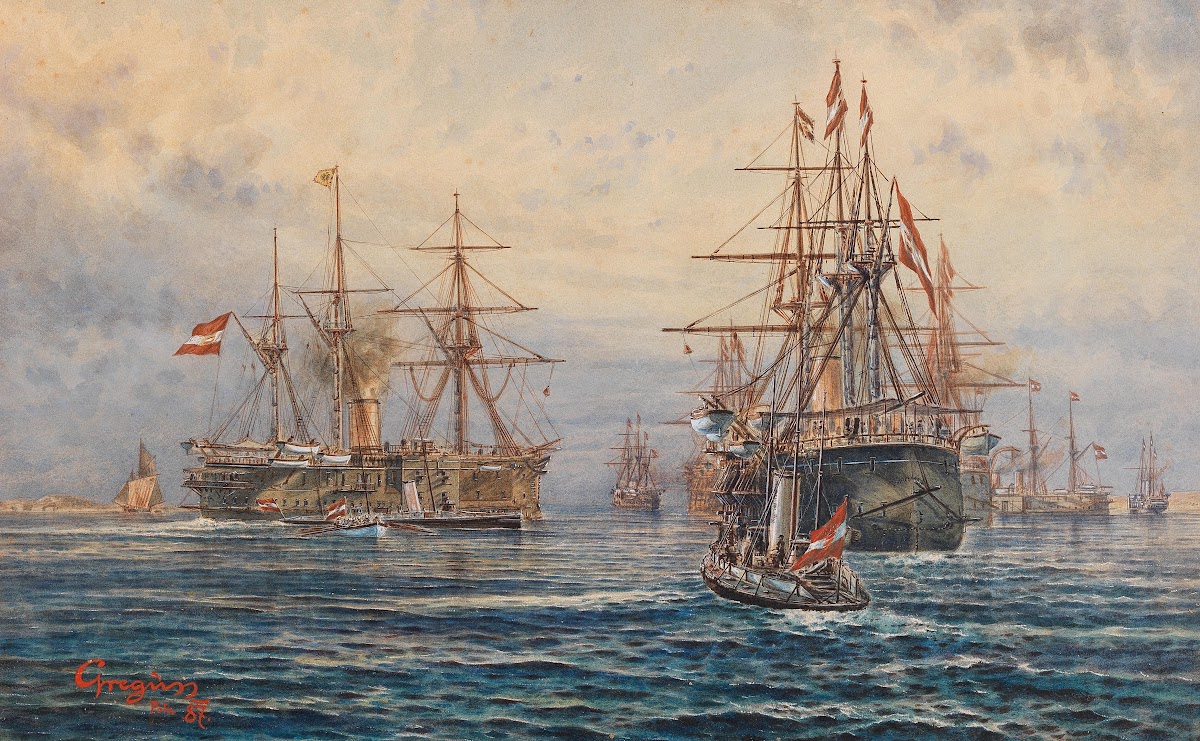 Emperor Francis Joseph I on board the casemate ship Archduke Albrecht 1887