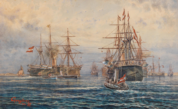 Emperor Francis Joseph I on board the casemate ship Archduke Albrecht 1887