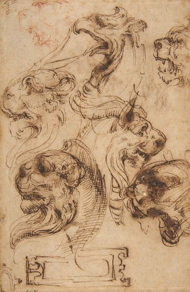 Six Studies of Animal Heads and of a Cartouche 152796