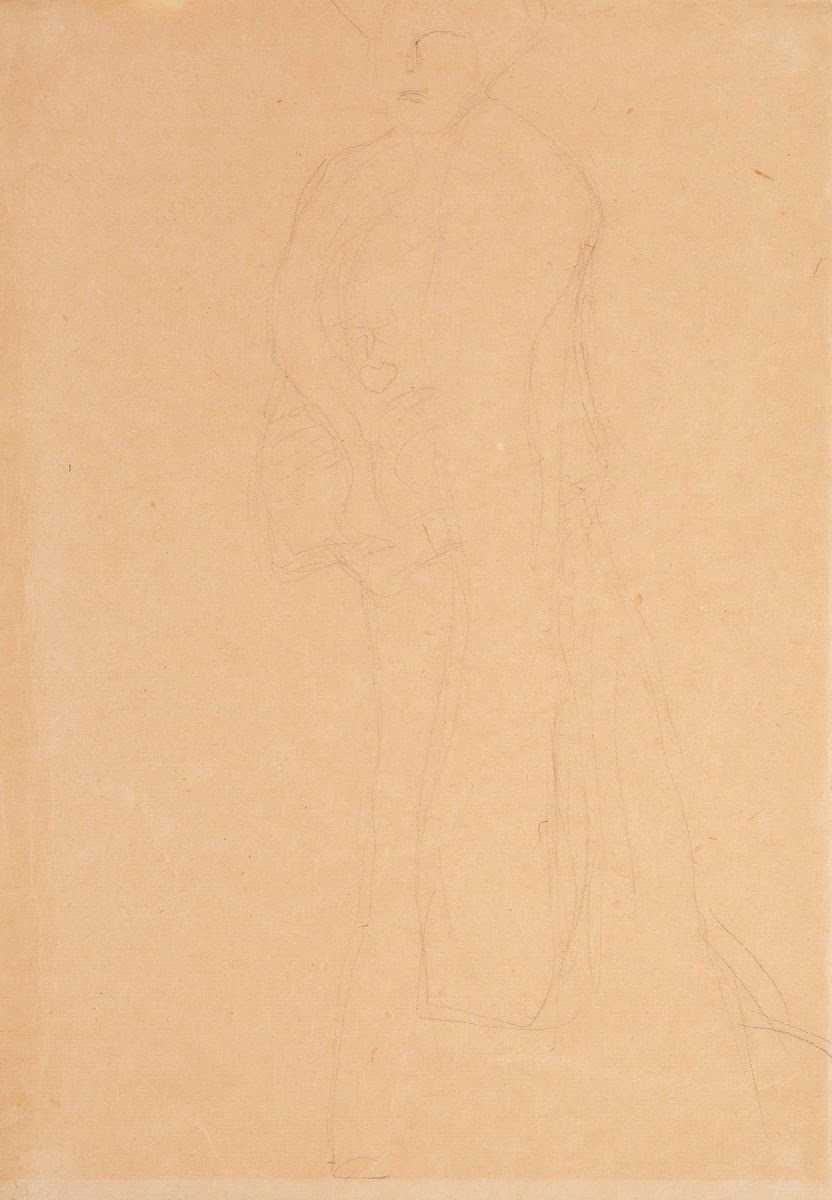 Standing figure to the left the boa overlaps the left forearm c 1903
