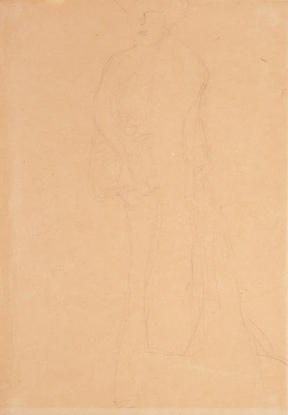 Standing figure to the left the boa overlaps the left forearm c 1903