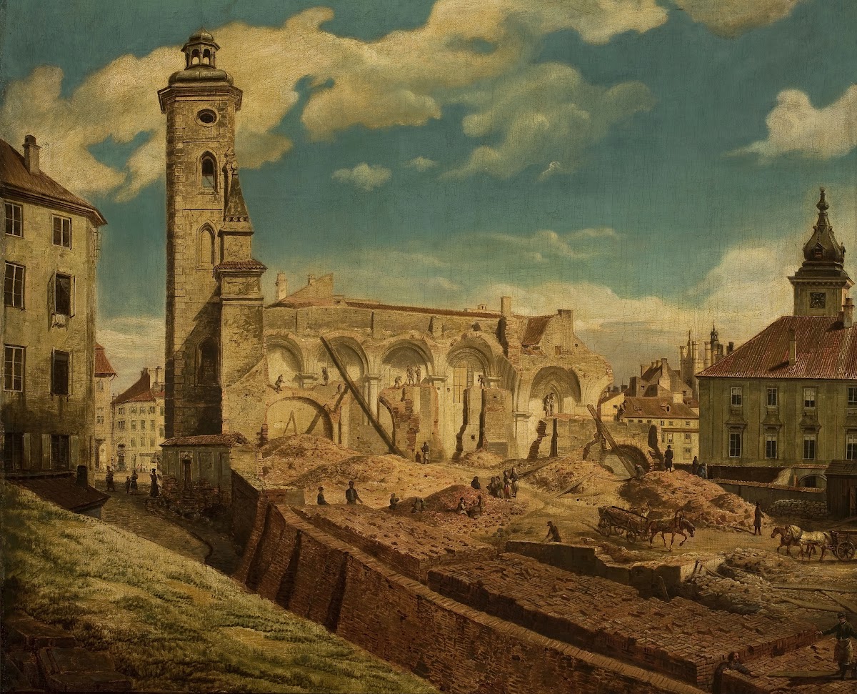 Demoliition of the church of the Bernardine Sisters in Warsaw circa 1843