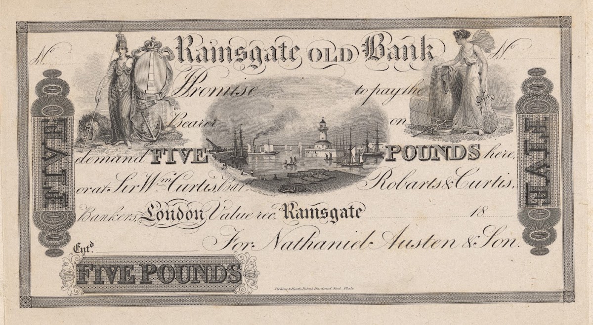 Ramsgate Old Bank five pound note 1820 1829