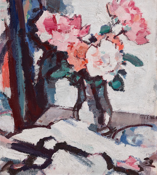 Pink Roses in a Glass Vase 1920s