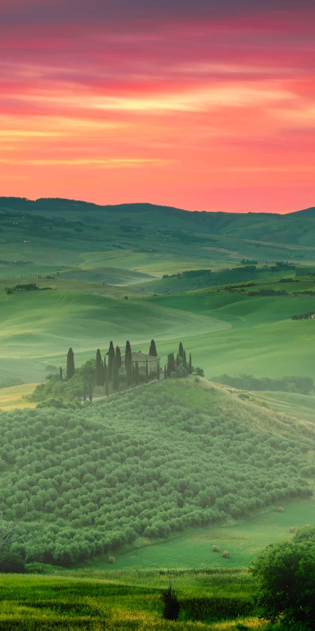 Tuscan Landscape, Italy, Sunset, Rolling Hills 5K Phone Wallpaper